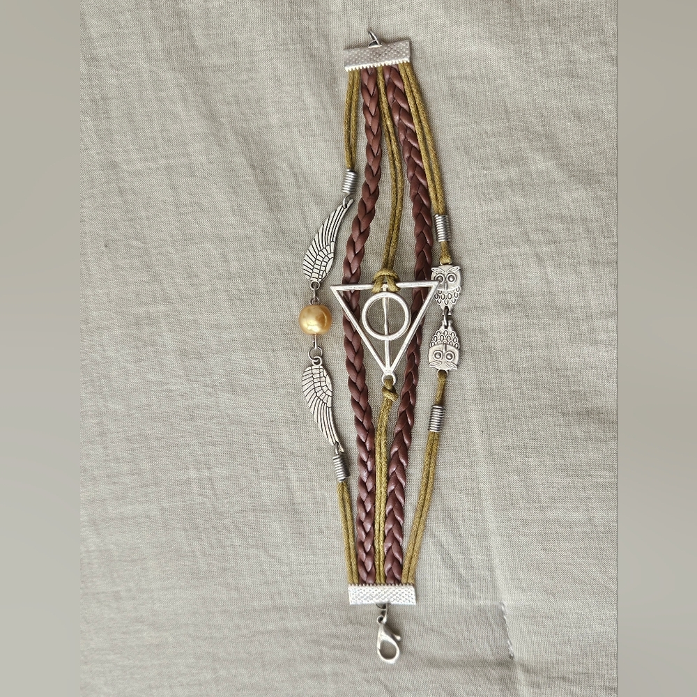 Deathly Hallows Silver and Brown Charm Bracelet | Harry Potter Themed
